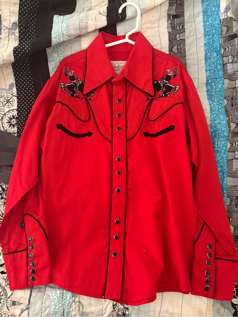 Men's Red Western Shirt with Embroidered Rodeo Riders